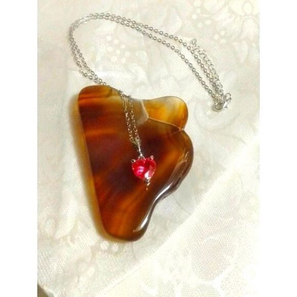 ROSE ZIRCON STAINLESS STEEL HEART NECKLACE - Picture 4 of 6